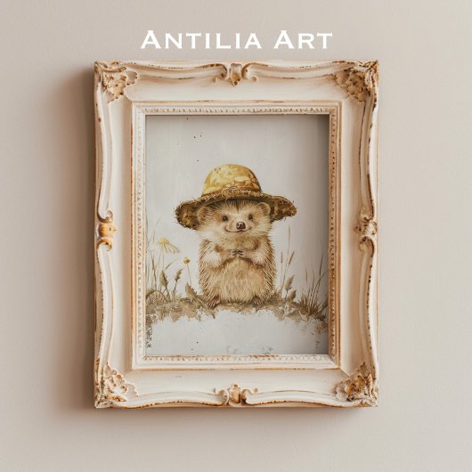 ヴィンテージ ハリネズミの肖像画 絵画 森の動物 ポスター