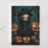 ヴィンテージ・ハロウィンのかわいい魔女のジャックオーランタン 招待状 (裏面)