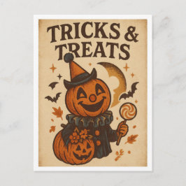 ヴィンテージ・ハロウィンのトリックとトリート ポストカード