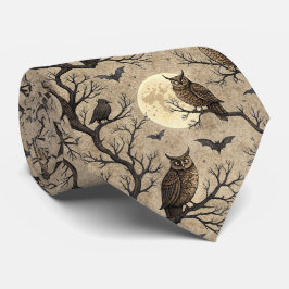 ヴィンテージ・ハロウィンのフクロウと月 ネクタイ