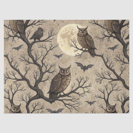 ヴィンテージ・ハロウィンのフクロウと月 薄葉紙 (正面)