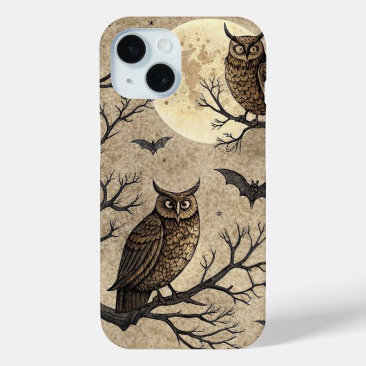 ヴィンテージ・ハロウィンのフクロウと月 Case-Mate iPhoneケース (裏面)