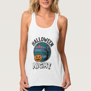 ヴィンテージ・ハロウィンナイト・パンプキンツリーTシャツデザイン タンクトップ