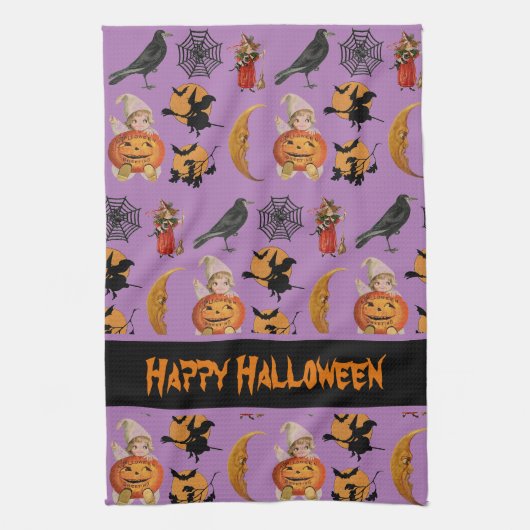 ヴィンテージ ハロウィンパターン装飾キッチン キッチンタオル (縦)