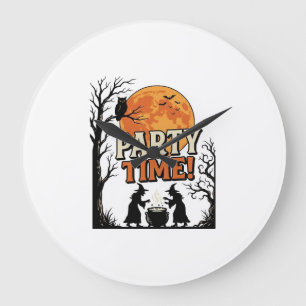ヴィンテージ ハロウィンパーティタイム ウィッチの魔法鍋Tシャツ_ ラージ壁時計