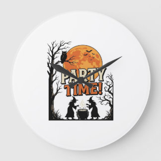 ヴィンテージ ハロウィンパーティタイム ウィッチの魔法鍋Tシャツ_ ラージ壁時計
