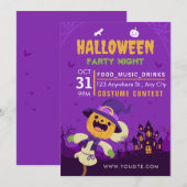 ヴィンテージ ハロウィンパーティー招待状、コスチュームパーティー 招待状 (正面/裏面)