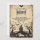 ヴィンテージ ハロウィンパーティー招待状 幽霊城 招待状 (正面)