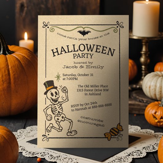 ヴィンテージ・ハロウィンパーティ レトロスケルトン 招待状