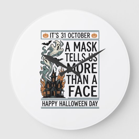 ヴィンテージ・ハロウィンマスク 引用符 ベクター デザイン_1 ラージ壁時計 (正面)