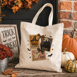 ヴィンテージ・ハロウィン郵便切手コラージュ トートバッグ