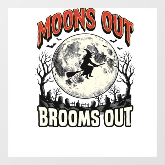 ヴィンテージ・ハロウィン魔女デザイン MOONS OUT BROOMS OUT ウィンドウサイン (シート)