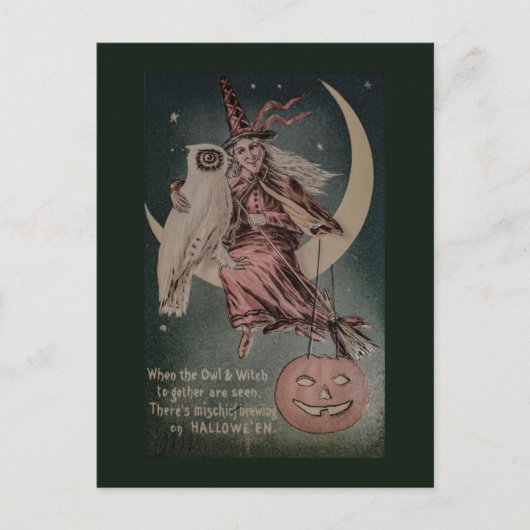 ヴィンテージ ハロウィン おかしいフクロウのイラスト ポストカード (正面)