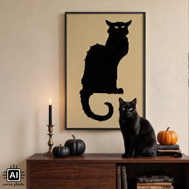 ヴィンテージ ハロウィン おどろおどろしいアール・ヌーヴォー 黒猫 ポスター