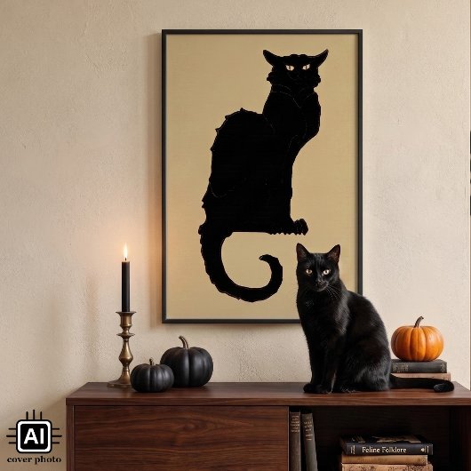 ヴィンテージ ハロウィン おどろおどろしいアール・ヌーヴォー 黒猫 ポスター