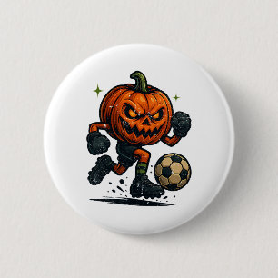 ヴィンテージ・ハロウィン おどろおどろしいカボチャのサッカー・スキー 缶バッジ