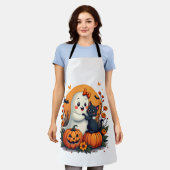 ヴィンテージ ハロウィン おばけと黒猫 グルーヴィーF エプロン (着用した状態)