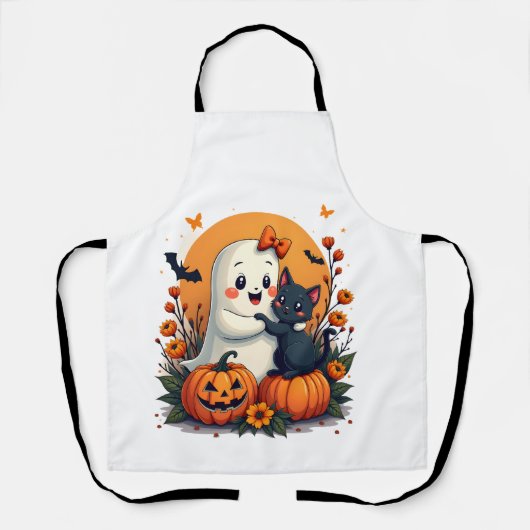 ヴィンテージ ハロウィン おばけと黒猫 グルーヴィーF エプロン (正面)