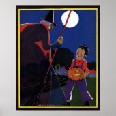 ヴィンテージ・ハロウィン おばけの魔女と少年 ポスター (正面)