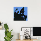 ヴィンテージ ハロウィン おばけ屋敷と魔女 ポスター (ホームオフィス)