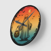 ヴィンテージ ハロウィン おばけ かぼちゃ コウモリ ラウンド壁時計 (傾斜)