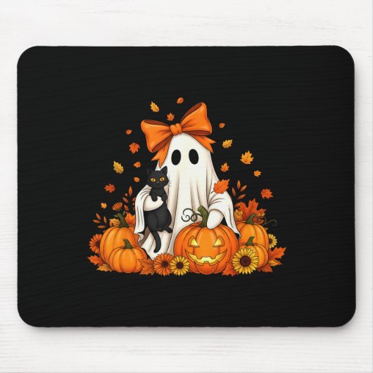 ヴィンテージ ハロウィン おばけ 黒猫 グルーヴィー F マウスパッド (正面)