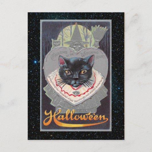 ヴィンテージ ハロウィン おもしろ猫イラスト ポストカード (正面)