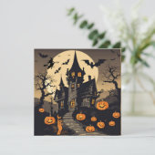 ヴィンテージ ハロウィン お化け屋敷、かぼちゃ、コウモリ シーズンカード (スタンド正面)