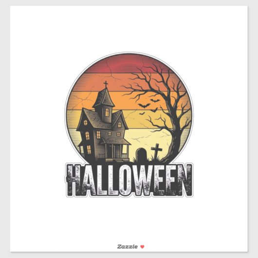 ヴィンテージ ハロウィン お化け屋敷 日没 ベクターアート_ シール (シート)