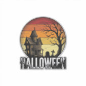 ヴィンテージ ハロウィン お化け屋敷 日没 ベクターアート_ シール (正面)