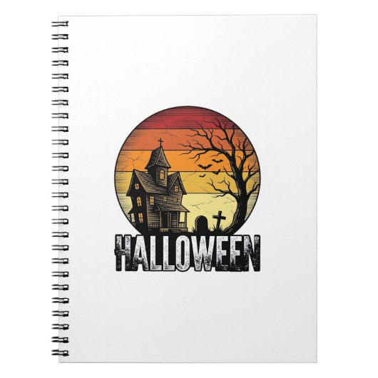 ヴィンテージ ハロウィン お化け屋敷 日没 ベクターアート_ ノートブック (正面)