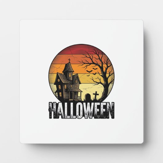 ヴィンテージ ハロウィン お化け屋敷 日没 ベクターアート_ フォトプラーク (正面)