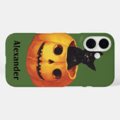 ヴィンテージ ハロウィン、かぼちゃの上のキュートな黒猫 Case-Mate iPhoneケース (裏面 (横))