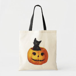 ヴィンテージ ハロウィン かぼちゃの中の愛らしい黒猫 トートバッグ