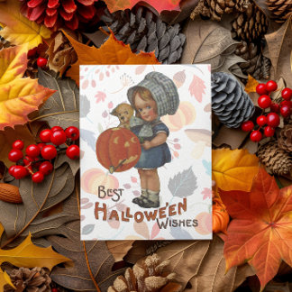 ヴィンテージ ハロウィン かぼちゃを持つ小さな女の子 カード