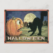 ヴィンテージ ハロウィン かぼちゃ & ネコ モザイク ポストカード (正面)