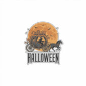 ヴィンテージ ハロウィン かぼちゃ 馬車 魔女 デザイン_1 シール (正面)