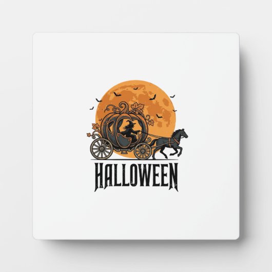ヴィンテージ ハロウィン かぼちゃ 馬車 魔女 デザイン_1 フォトプラーク (正面)