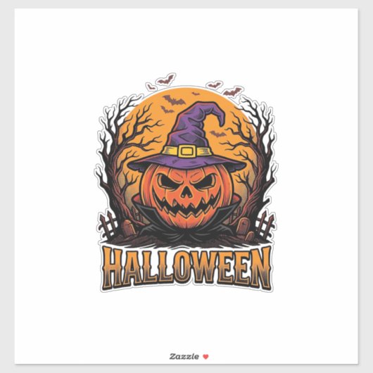 ヴィンテージ ハロウィン かぼちゃ 魔女 帽子 グラフィック_1 シール (シート)