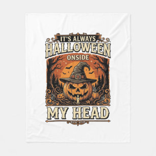 ヴィンテージ ハロウィン かぼちゃ 魔女 帽子 Tシャツ デザイン 1 フリースブランケット