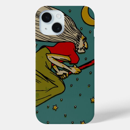 ヴィンテージ ハロウィン、ほうきに乗って飛ぶ邪悪な魔女 Case-Mate iPhoneケース (裏面)