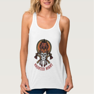 ヴィンテージ・ハロウィン・ウォリアー彫刻グラフィック for 白いTシャツ タンクトップ
