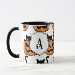 ヴィンテージ・ハロウィン・キャット・スプーキー・パターン・パーソナライズ マグカップ