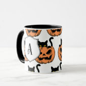 ヴィンテージ・ハロウィン・キャット・スプーキー・パターン・パーソナライズ マグカップ (正面左)