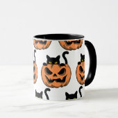 ヴィンテージ・ハロウィン・キャット・スプーキー・パターン・パーソナライズ マグカップ (正面右)
