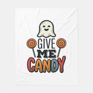 ヴィンテージ ハロウィン ギブミキャンディー ゴースト Tシャツ デザイン フリースブランケット