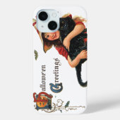 ヴィンテージ ハロウィン グリーティング カード、猫を抱えた子供の魔女 Case-Mate iPhoneケース (裏面)