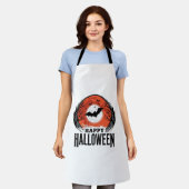 ヴィンテージ ハロウィン コウモリ 月の彫刻デザイン_1 エプロン (着用した状態)