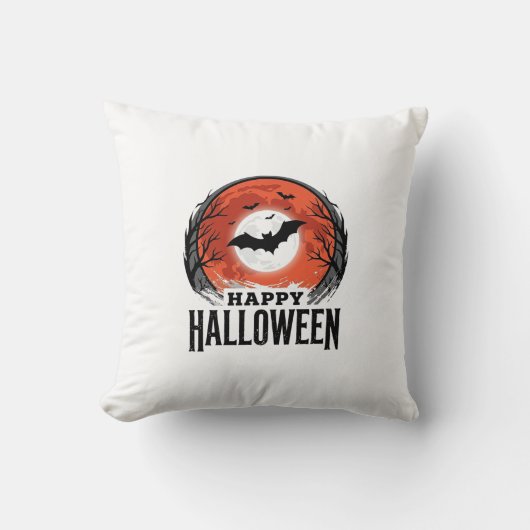 ヴィンテージ ハロウィン コウモリ 月の彫刻デザイン 1 クッション (正面)
