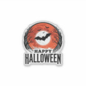 ヴィンテージ ハロウィン コウモリ 月の彫刻デザイン 1 シール (正面)